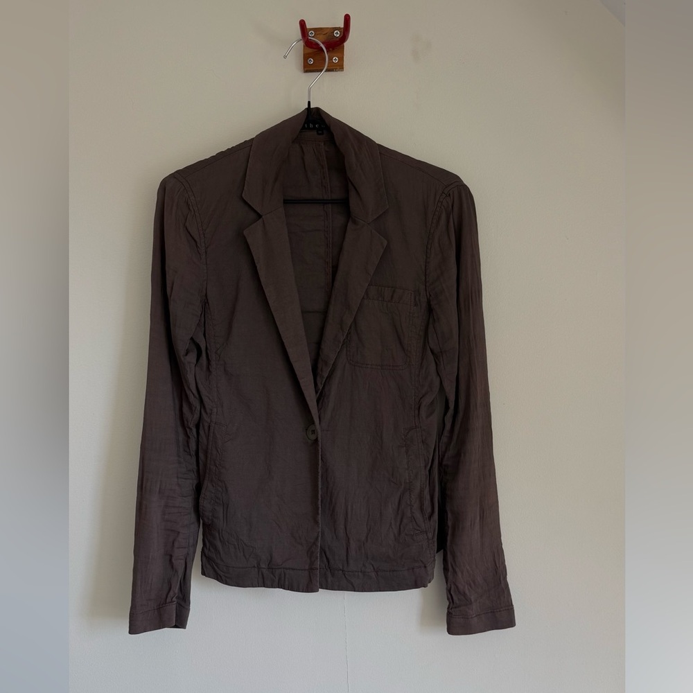 Theory Taupe/Brown Lightweight Single-Button Blazer Jacket - Size 00